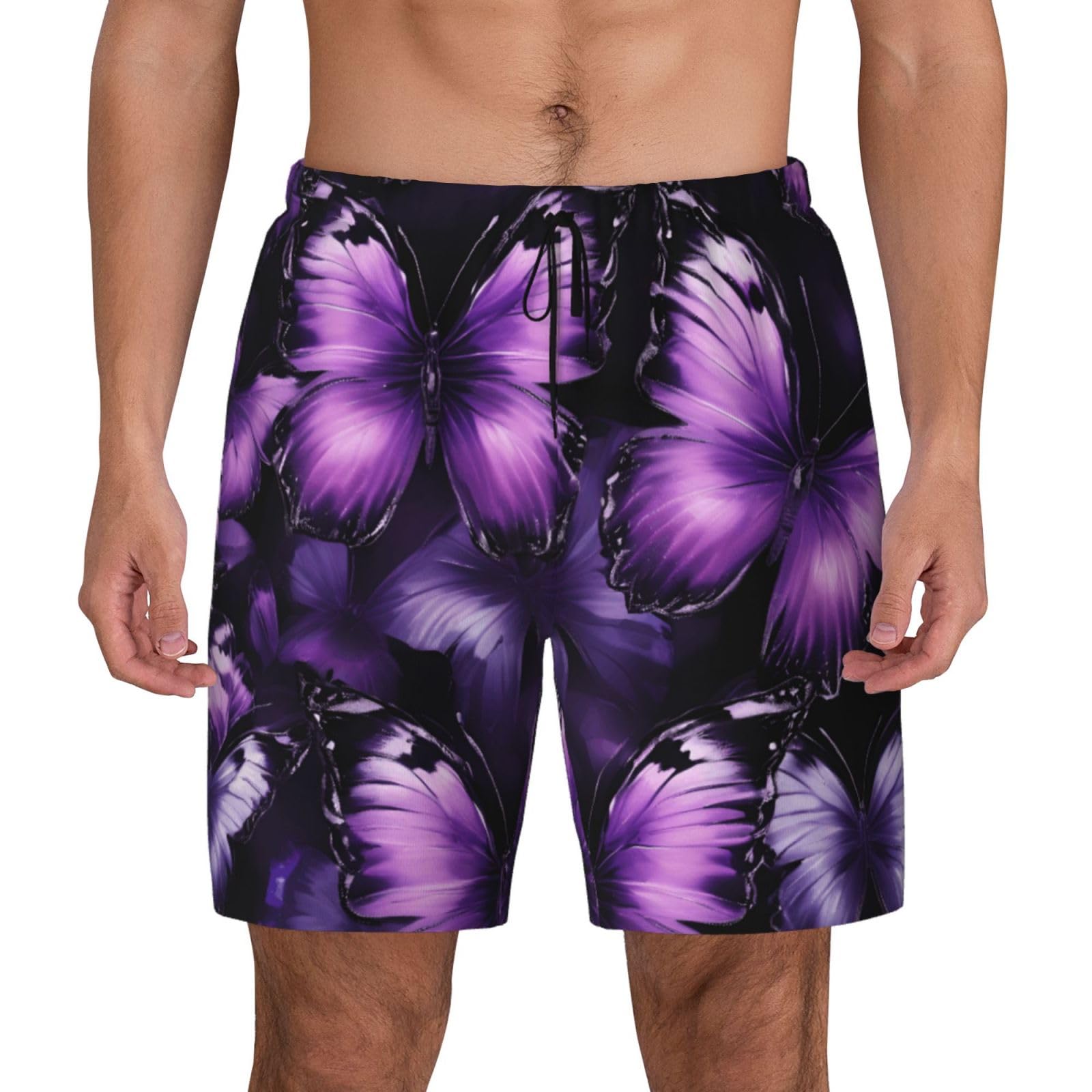 Short de bain respirant violet et noir imprimé papillon - 8