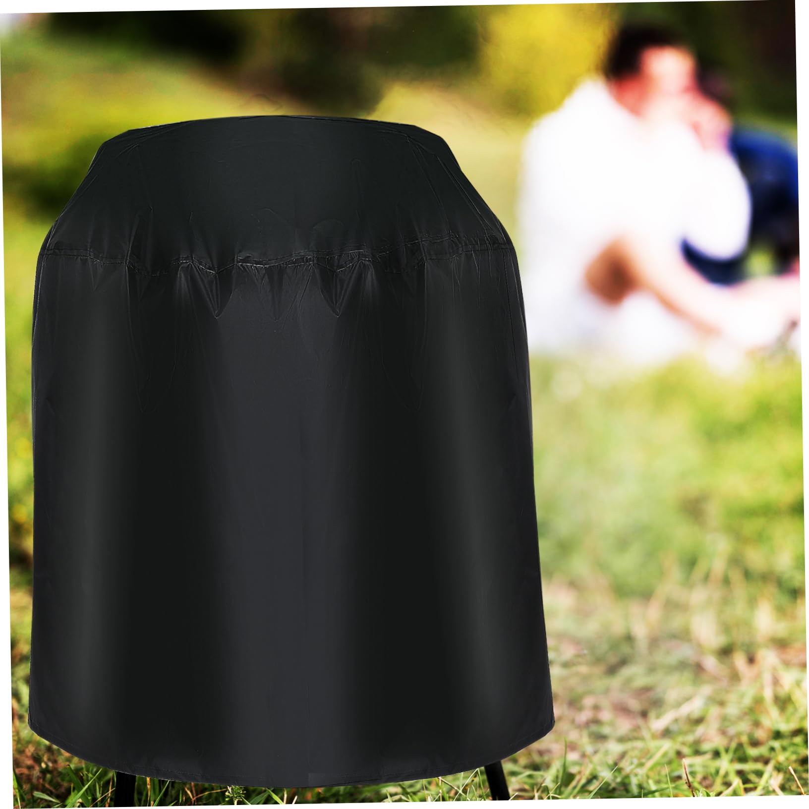 Happyyami Funda para Barbacoa Exterior Redonda, de Fibra de Poliéster, Negra, Resistente Lluvia Sol, Adecuado para Fuego y Parrillas de Carbón