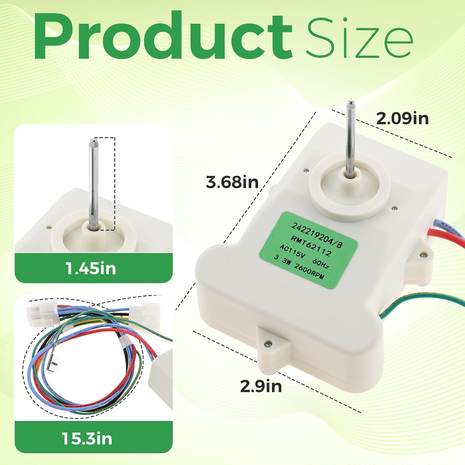 242219204 Refrigerator Evaporator Fan Motor Replacement Compatible with Frigi-daire, Elec-trolux, Crosley Fridge, Replaces AP6041603 PS11775575 4546153 EAP11775575, AC115V, 60Hz, 3.3Watts, 2600RPM