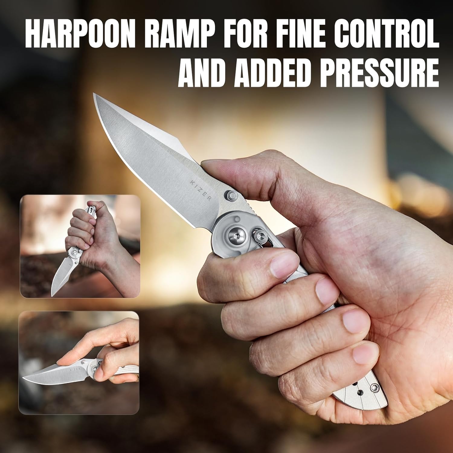 Kizer Mini Mystic Pocket Knife, 3.2" Nitro-V Blade EDC Knife with Gray Aluminum and Acrylic Handle, Camping Folding Knives with Clutch Lock, Hunting Survival knives with Thumb Stud Opener, V3636A1