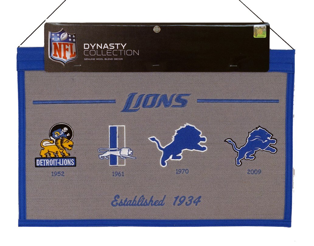 Detroit Football Lions - Established 1933 - Classic Logos through the years Wool Heritage Dynasty Banner 22 x 14