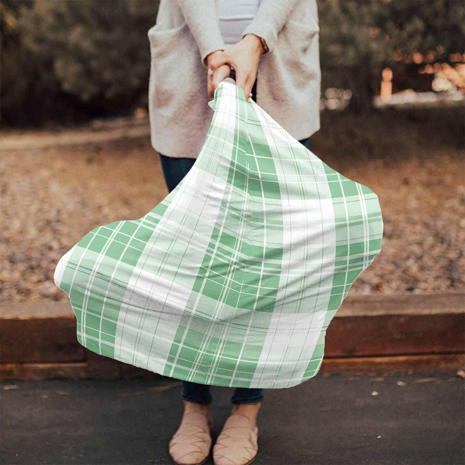 Nursing Cover for Breastfeeding Scarf, Spring Green White Plaid Buffalo Baby Car Covers Super Soft Multi Use for Canopy Shopping Cart Cover Blanket Stroller Cover