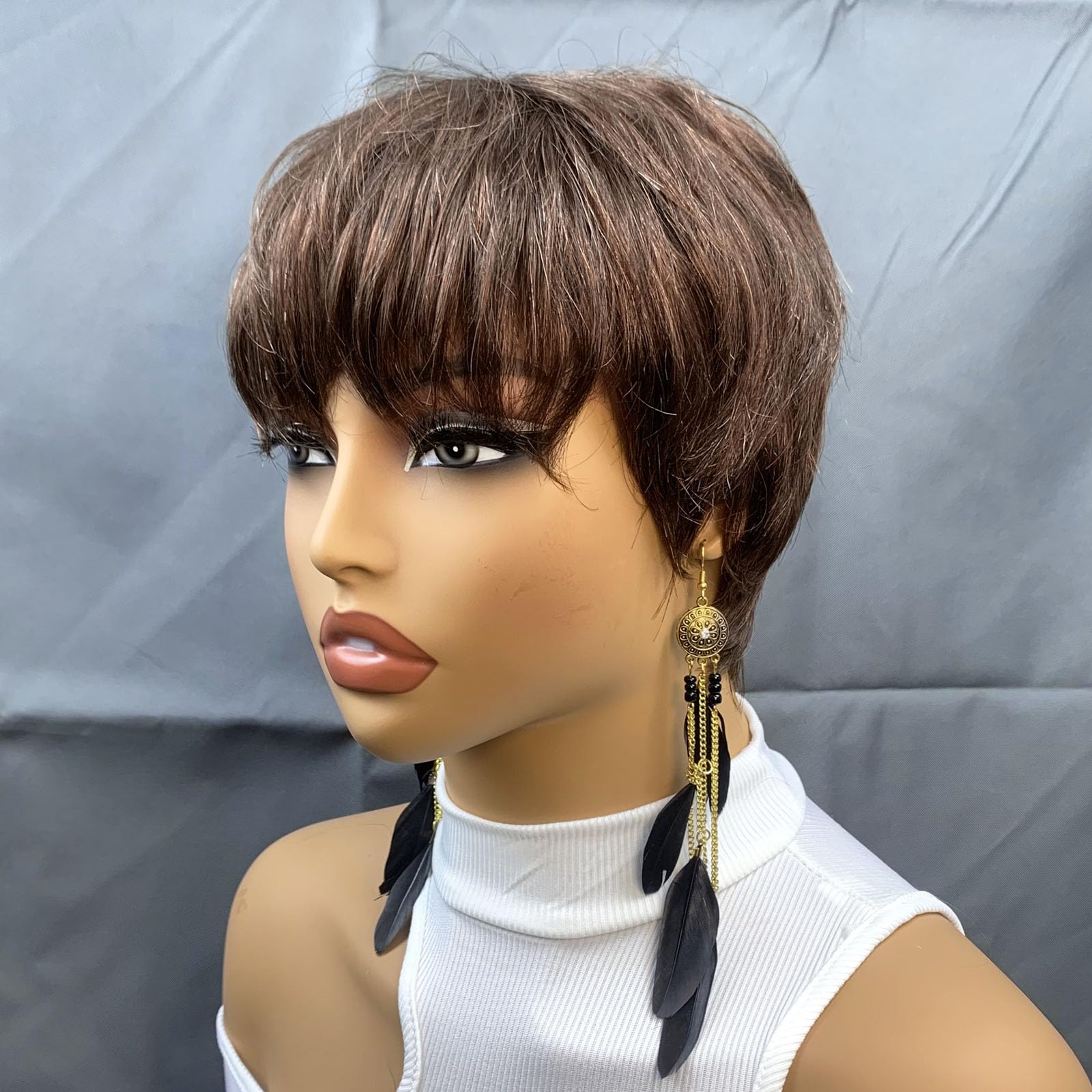 Photo 1 of Jgzpfo Pixie Cut Wig Human Hair for Black Women Short Pixie Cut Wigs Natural Looking 100% Real Human Hair Wigs Glueless Full Machine Made Wigs for Black Women (S-036#4)