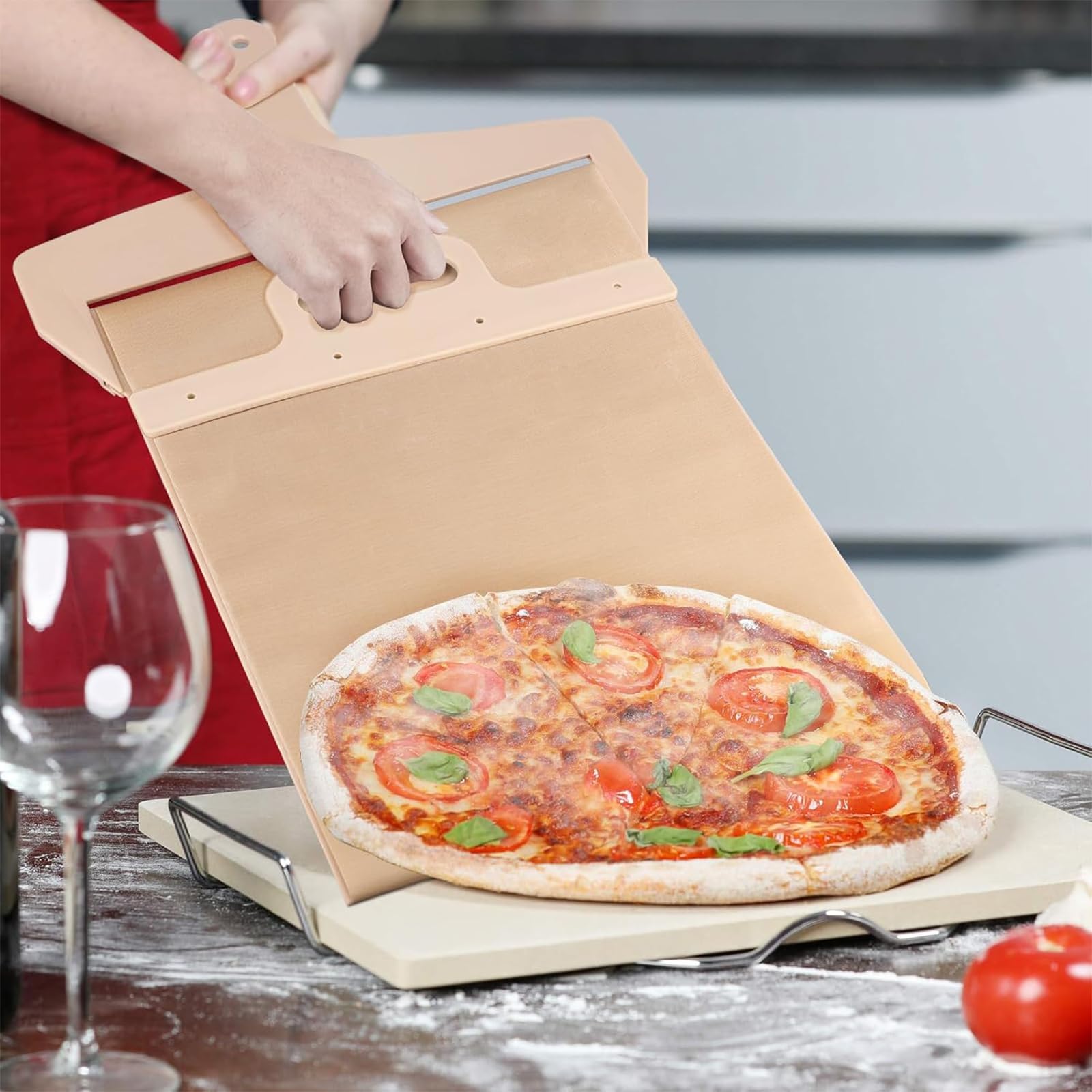 Pala per Pizza Scorrevole Sliding Pizza Peel, Pala Pizza Scorrevole, 30cm*58cm, Argento, Moderno