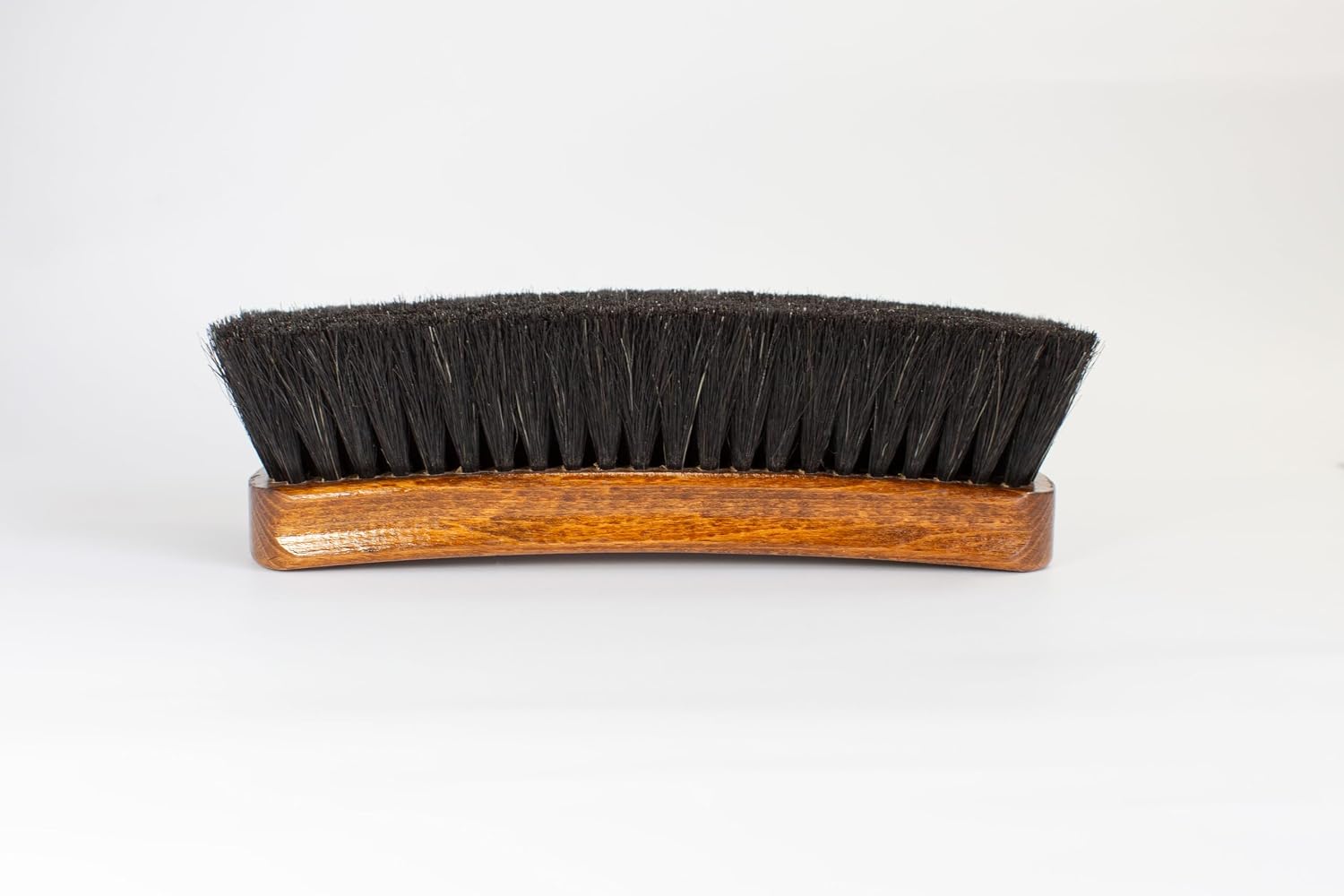 Meltonian Horsehair Polishing Brush for Leather - German Made Shoe Shine Brush with Ergonomic Curved Handle, Gently Cleaning - Shine Brush, Won't Scratch Leather, Comfortable Grip, Black, 8 Inch