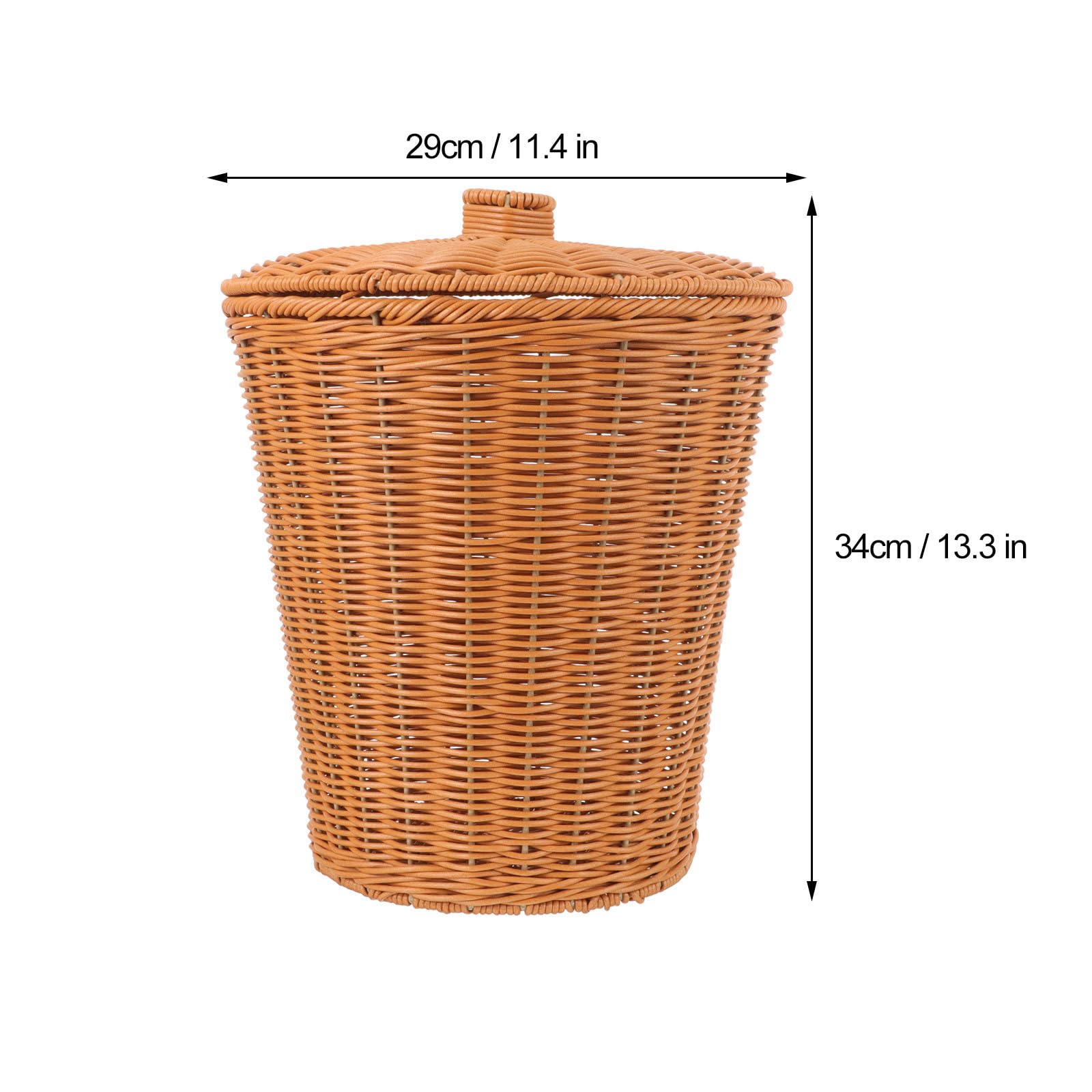 Cesto Rotondo Intrecciato in Plastico con Coperchio, Cestino Portaoggetti Multifunzionale Resistente alla Deformazione, per Decorazione e Lavanderia