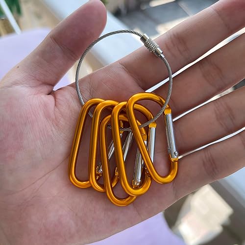 Miniatura 5 de XIECHANEE 30PCS Aluminum Carabiner Clips, 2" D Shape Spring Snap Hooks Carabiner with 30PCS Keyring Keychain Hook