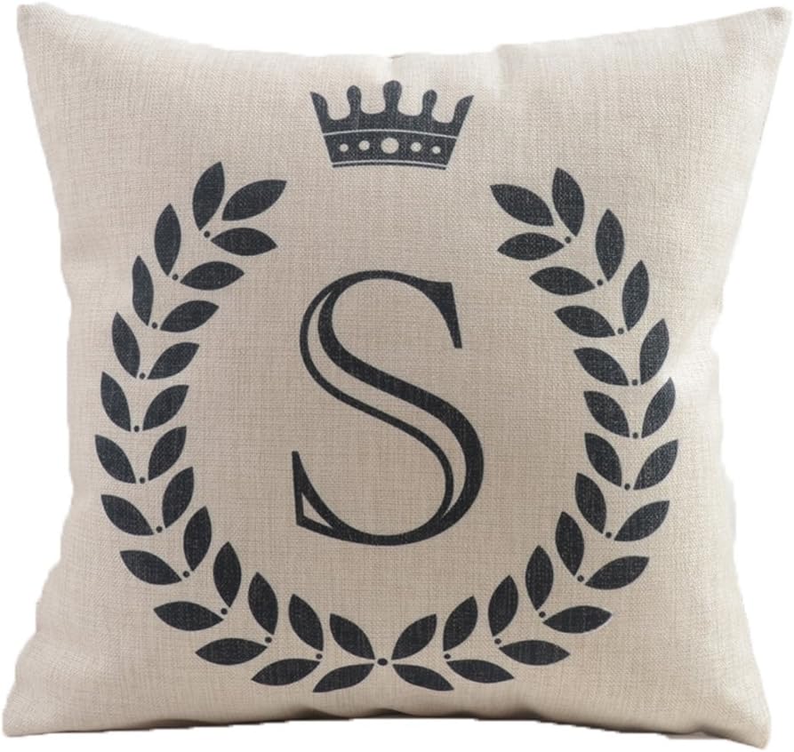 Vagasi Alphabet Throw Pillow Cover 18x18 Linen Decorative Letters Cushion Protector for Sofa Chair Car Bed Home, S