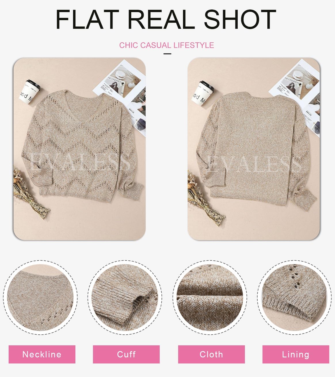 EVALESS Women's Crochet Sweater Top Hollow Out Long Sleeve Pullover Tops Fall Outfits Fashion 2025 - Image 5