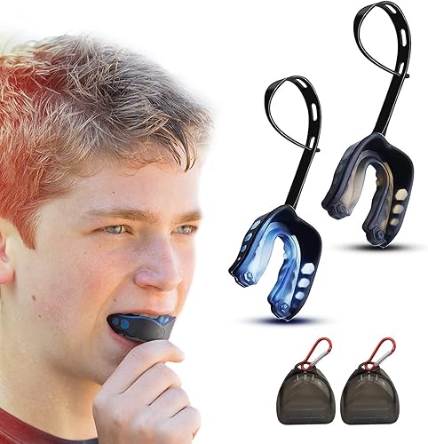 Paquete de 2 protectores bucales profesionales para jóvenes, protectores bucales para fútbol americano suave, con correa, protector bucal de fútbol