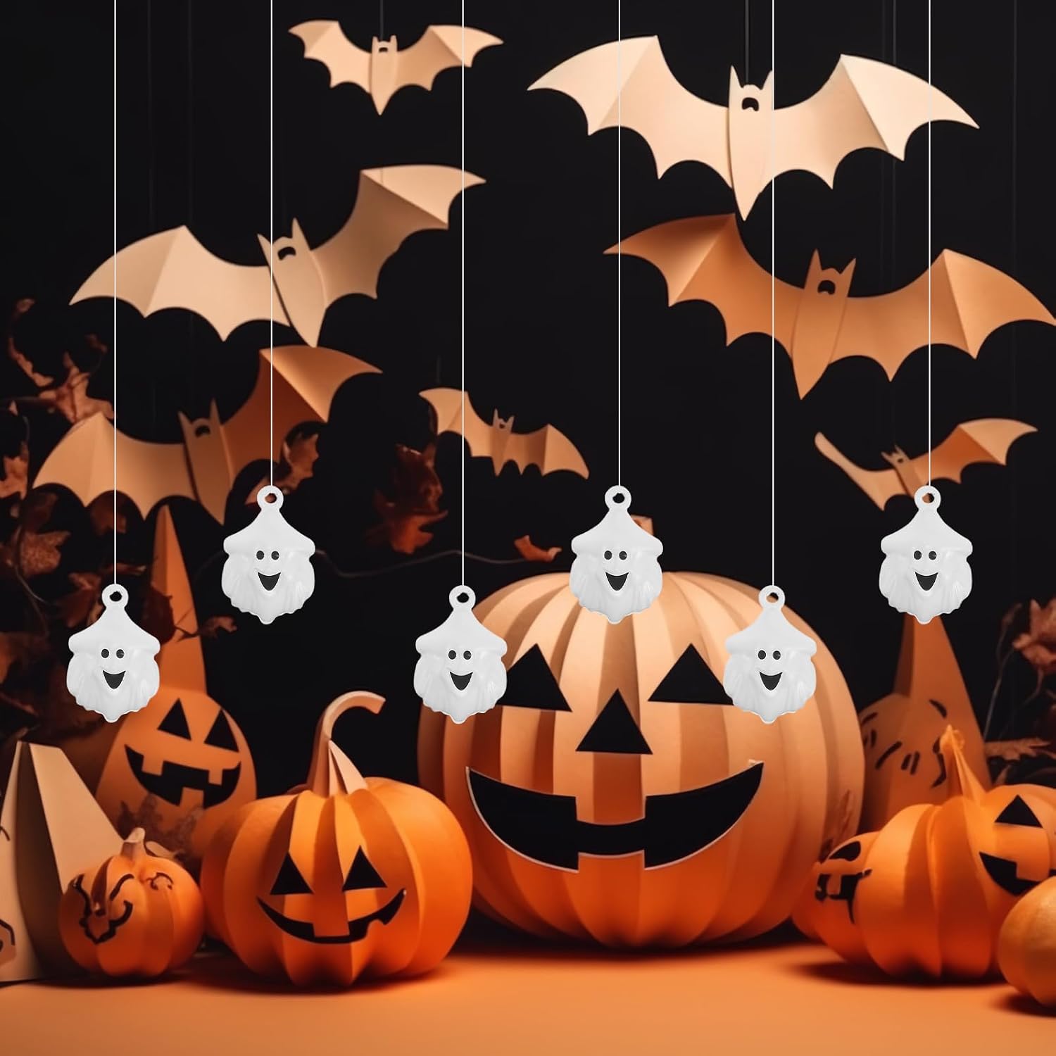 5pcs Halloween Jingle Bells for Crafts, Mini Ghost Hanging Pendants, Gothic Themed Charms for DIY Jewelry, Keychains, Wind Chimes, Phone Shell Chains