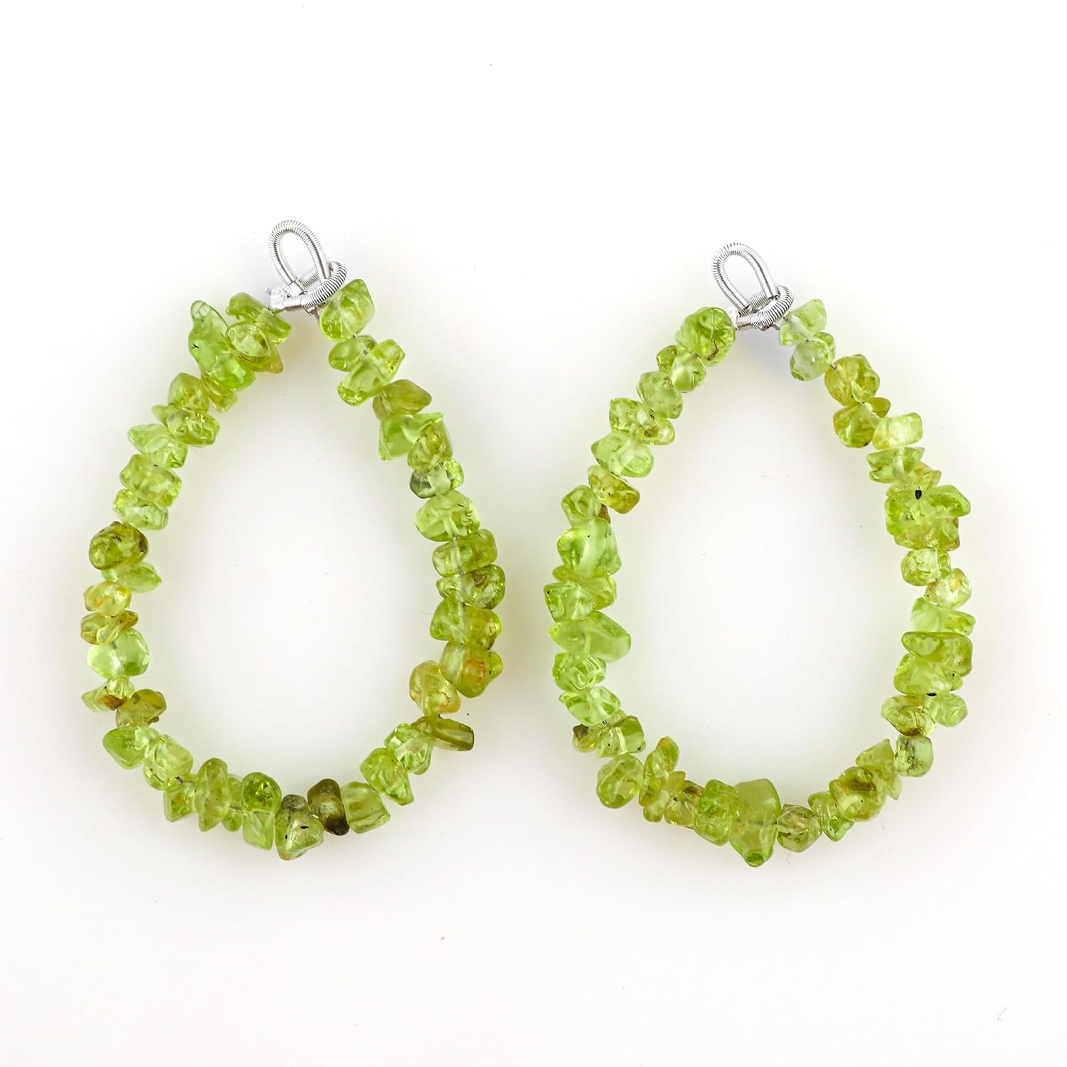 CRYSTALIS 2pcs Natural Peridot Gemstone Connector with Loops, Uncut Chips Nuggets Beads, Healing Crystals, Jewelry Making Supply, Keychains, Hanging Accessories, DIY, Strand, Craft, 4" inch - Image 2