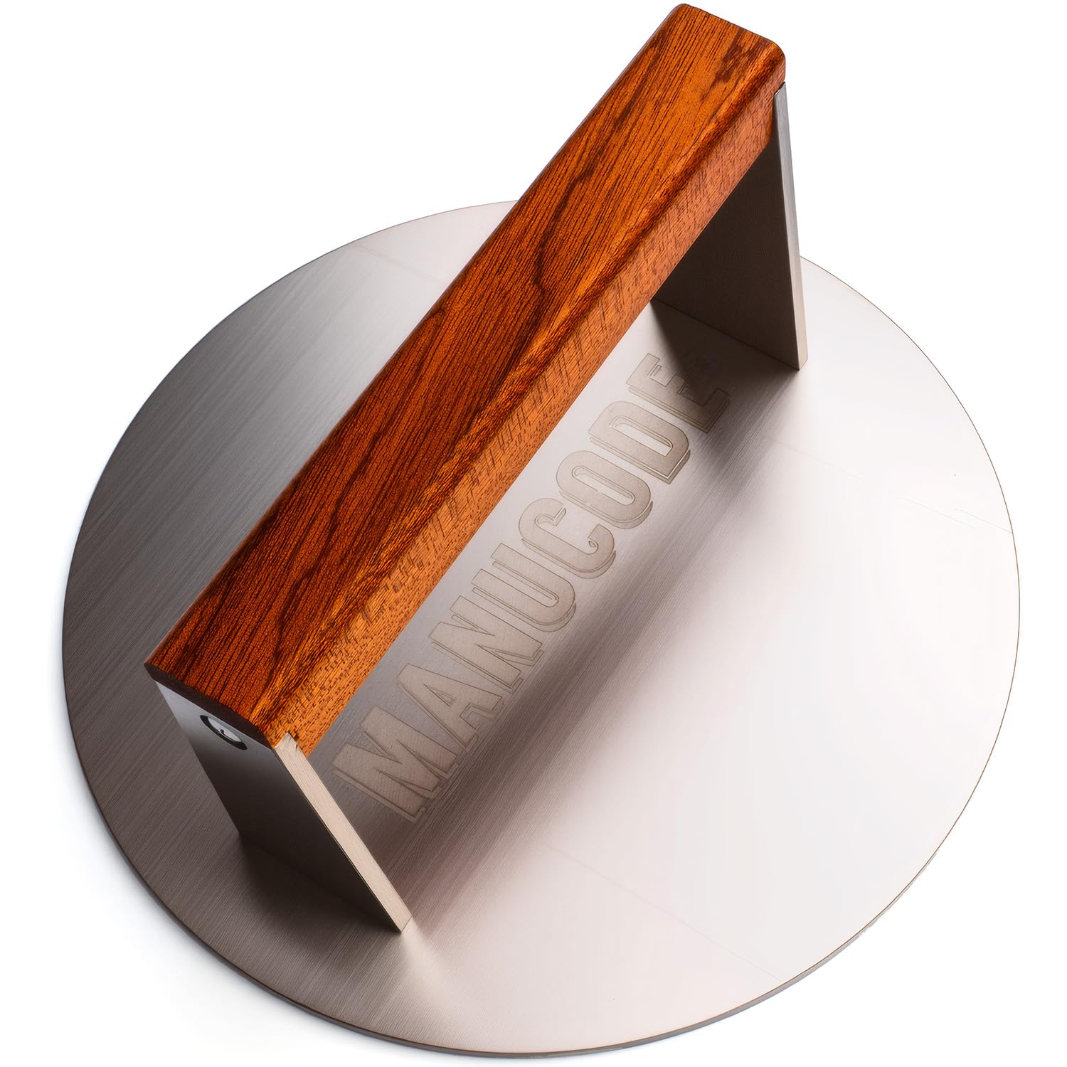 Smash Burger Press 8 Inch, 3.1 Lb Burger Smasher, Heatable for Searing Panini, Steak, Chicken, Salmon, Stainless Steel Bacon Press, Flat Bottom, Seasoning Free, Wooden Handle No Spin