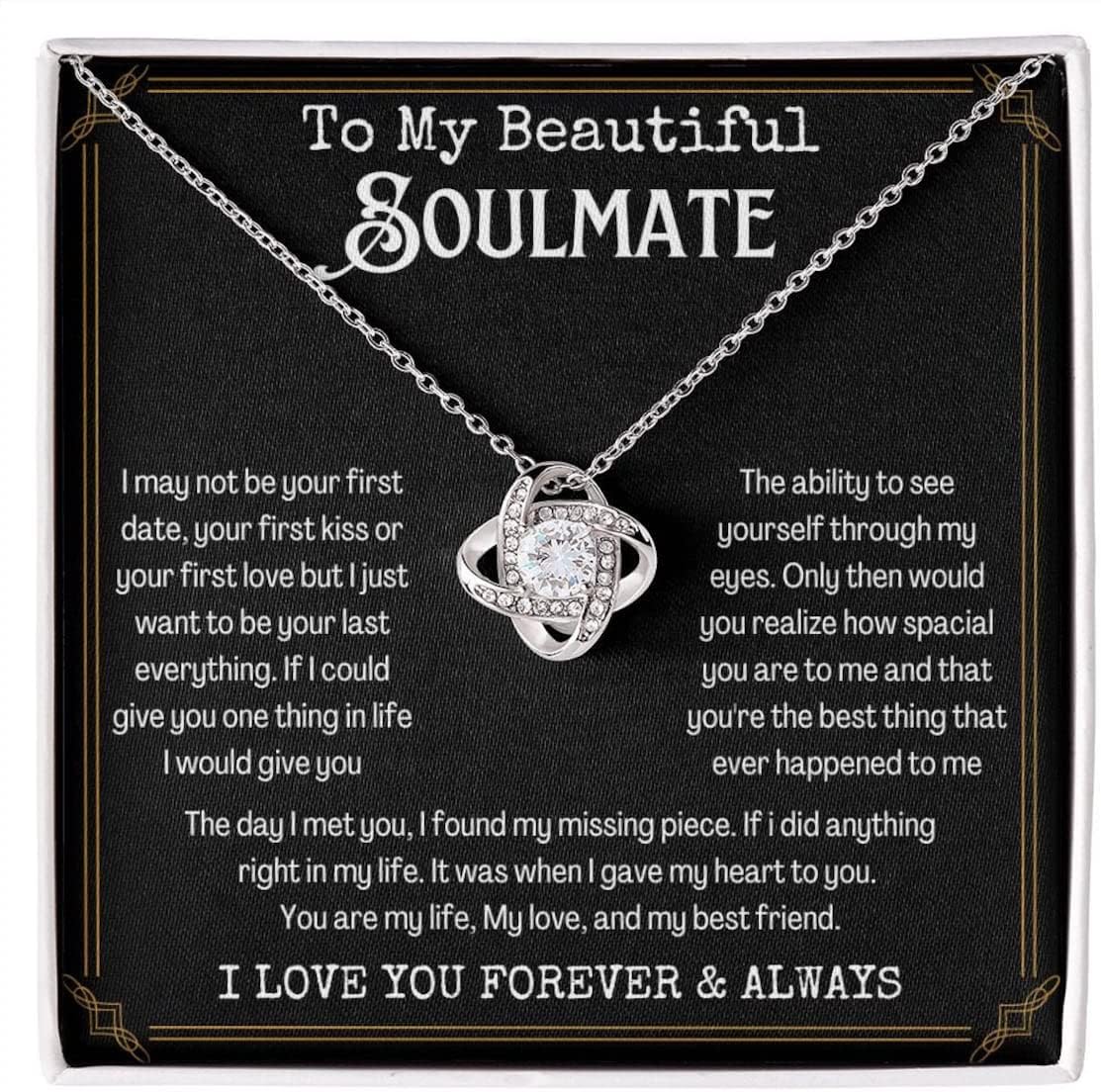 To My Soulmate Necklace for Women, Love Knot Necklace Gift From Husband, Birthday Gift for Wife, Beautiful Soulmate Jewelry on Christmas