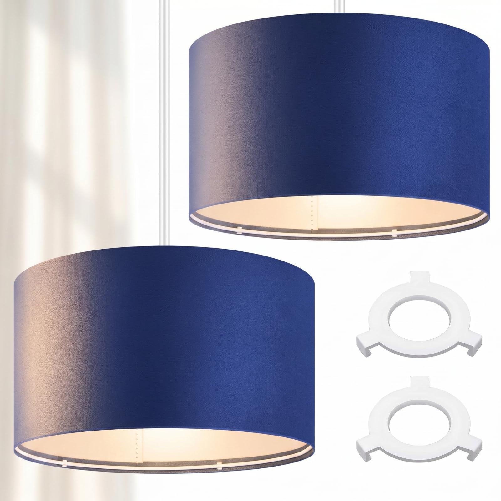 Weewooday Velvet Light Shade Pack of 2 Modern Drum Lampshades for Ceiling Pendant Lights, Small Table Lamps & Floor Lamps for Decor & Improvement Essential 260mm Shade Width(Navy Blue) — image 1