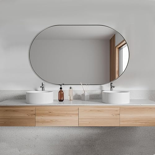 Miniatura 163 de ANDY STAR Espejos ovalados de baño, espejo de tocador doble de 30 x 48 pulgadas, espejos ovalados negros para baño, marco de acero inoxidable