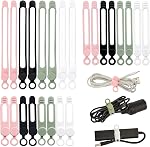 24pcs Organisateur de cordons, Poignées de câble en silicone réutilisables, Cord Ties for Bundling Earphone Phone, Elastic Wire Ties Cable Organizer for fixing Cordes