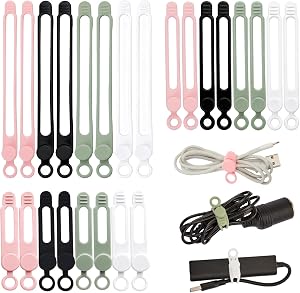 24pcs Cord Organizer, Silicone Cable Straps Reusable, Cord Ties for Bundling Earphone Phone, Elastic Wire Ties Cable Organizer for Fastening Cords