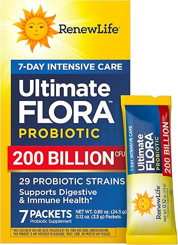 Renew Life Ultimate Flora Probiotic Powder 200 mil millones de UFC 7 paquetes Salud digestiva Salud inmune Sin lácteos
