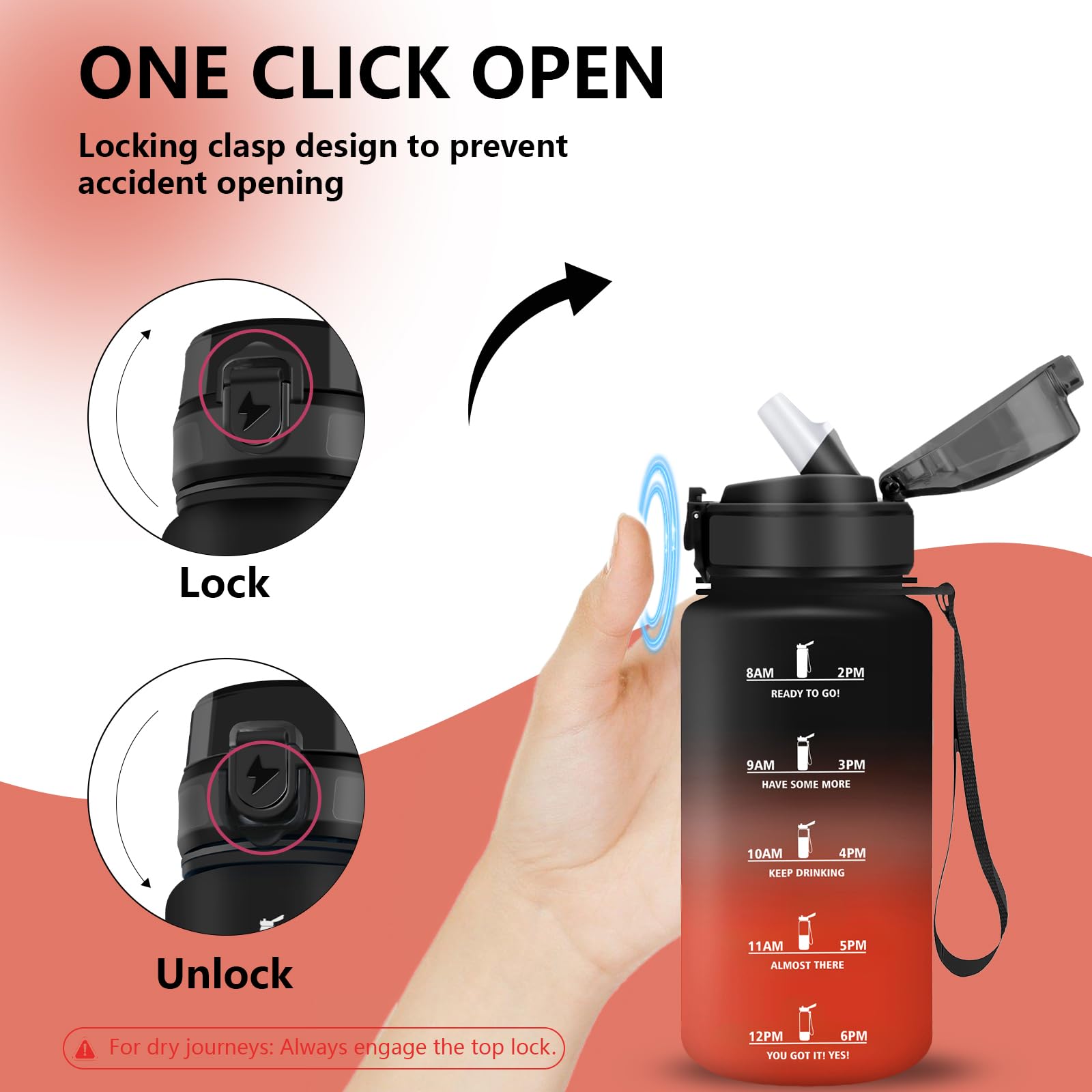 Gourde 500ml, Gourde Enfant avec Marqueur de Temps, Verrou de Sécurité, Anti Fuite Bouteille d'eau Motivation, Facile à Nettoyer, Gourdes avec Paille pour École, Velo, Gym - 5