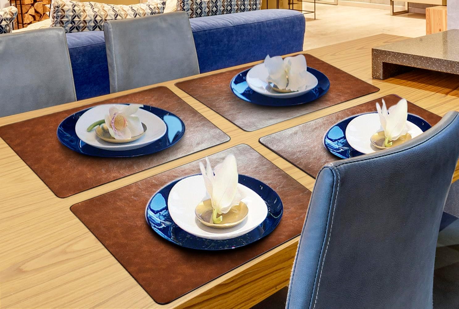 Placemats Set of 6 Placemats Faux Leather Washable Placemats for Table 6, 6 Piece Waterproof Heat Resistant Non-Slip Washable Placemats for Dining Room