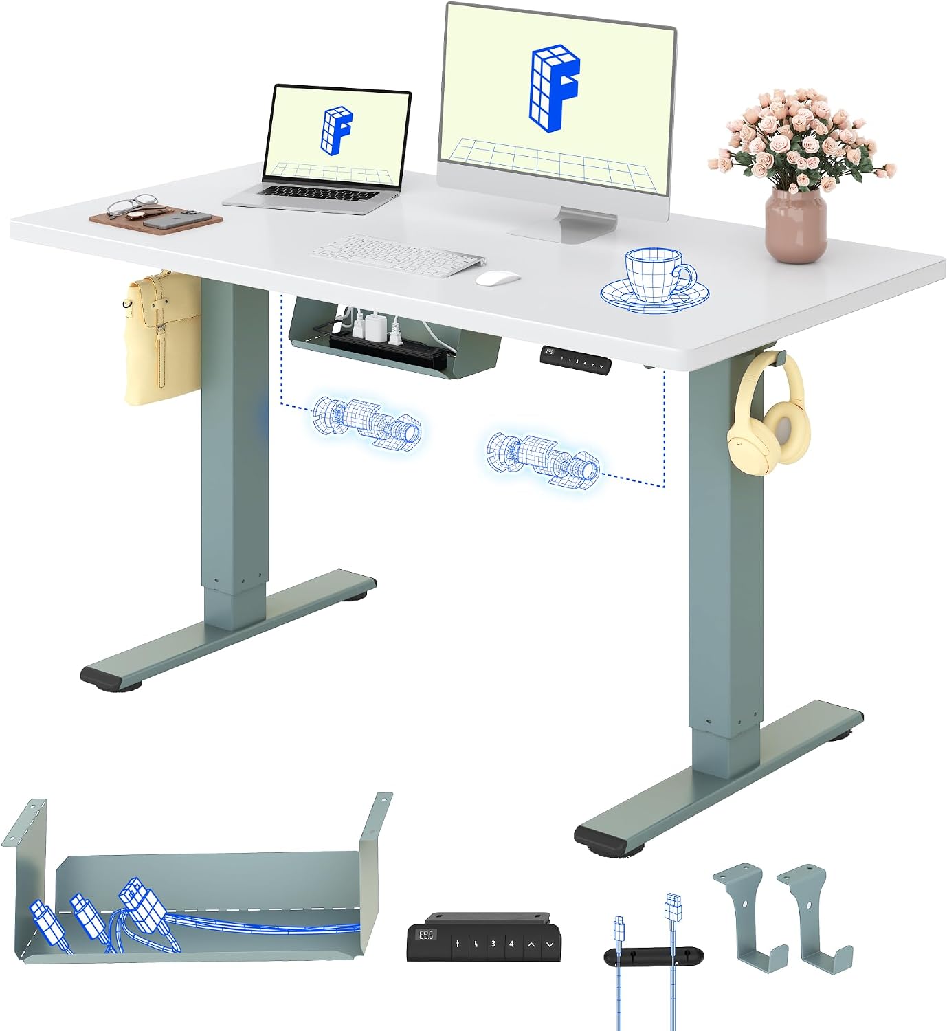 FLEXISPOT Escritorio Elevable Eléctrico 120x60 Doble Motor, Tablero Entero