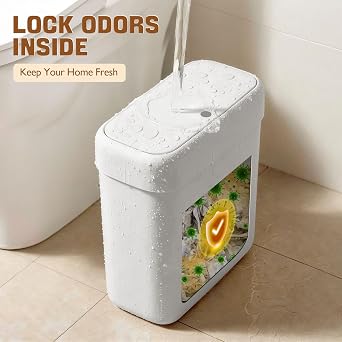 Small Bathroom Bin with Lid, Slim Bathroom Bin, Narrow Press-Top Lid