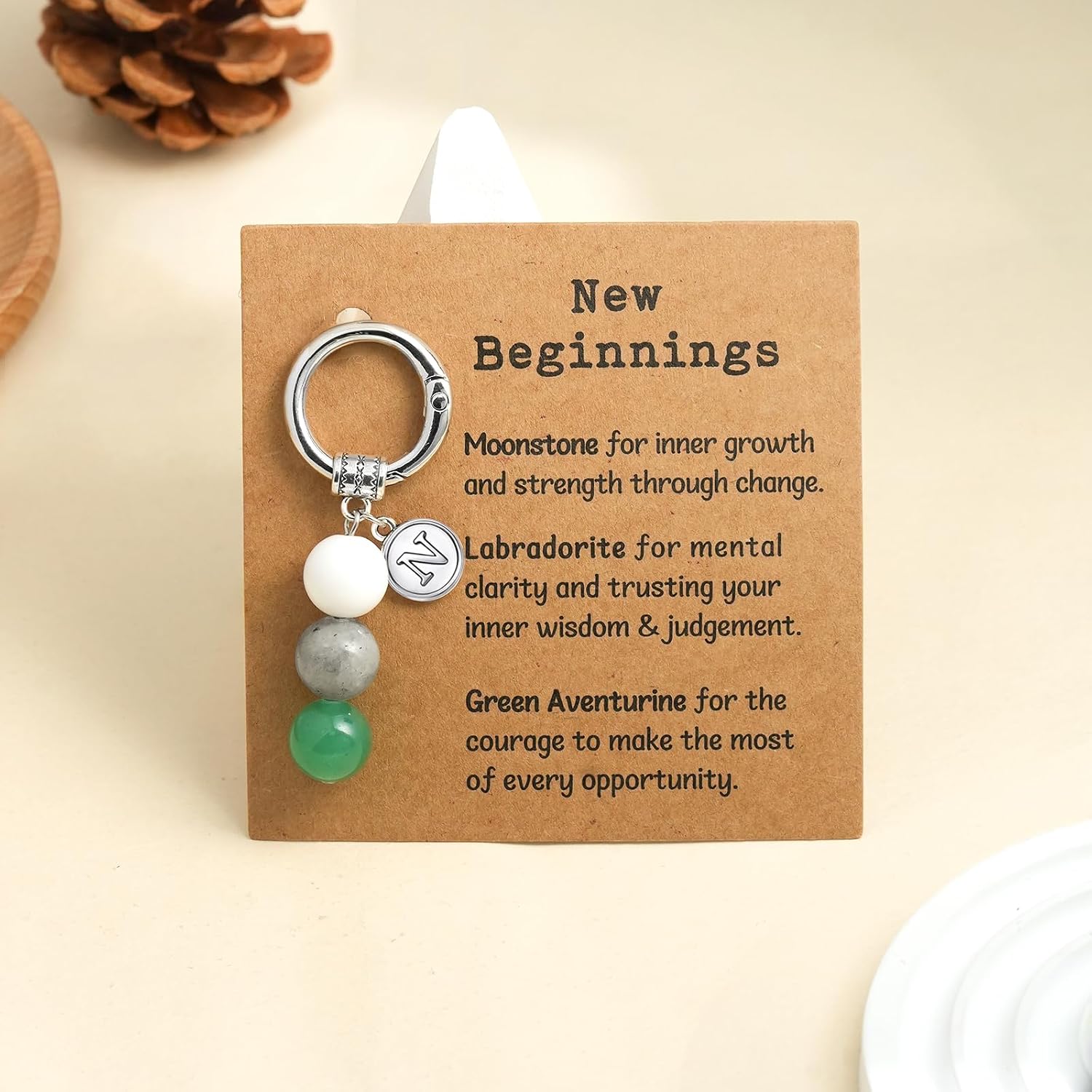 Nanafast Crystals Keychain Gift for New Beginnings, 12MM Healing Crystals Stones Keychain with Initial Charm image 3