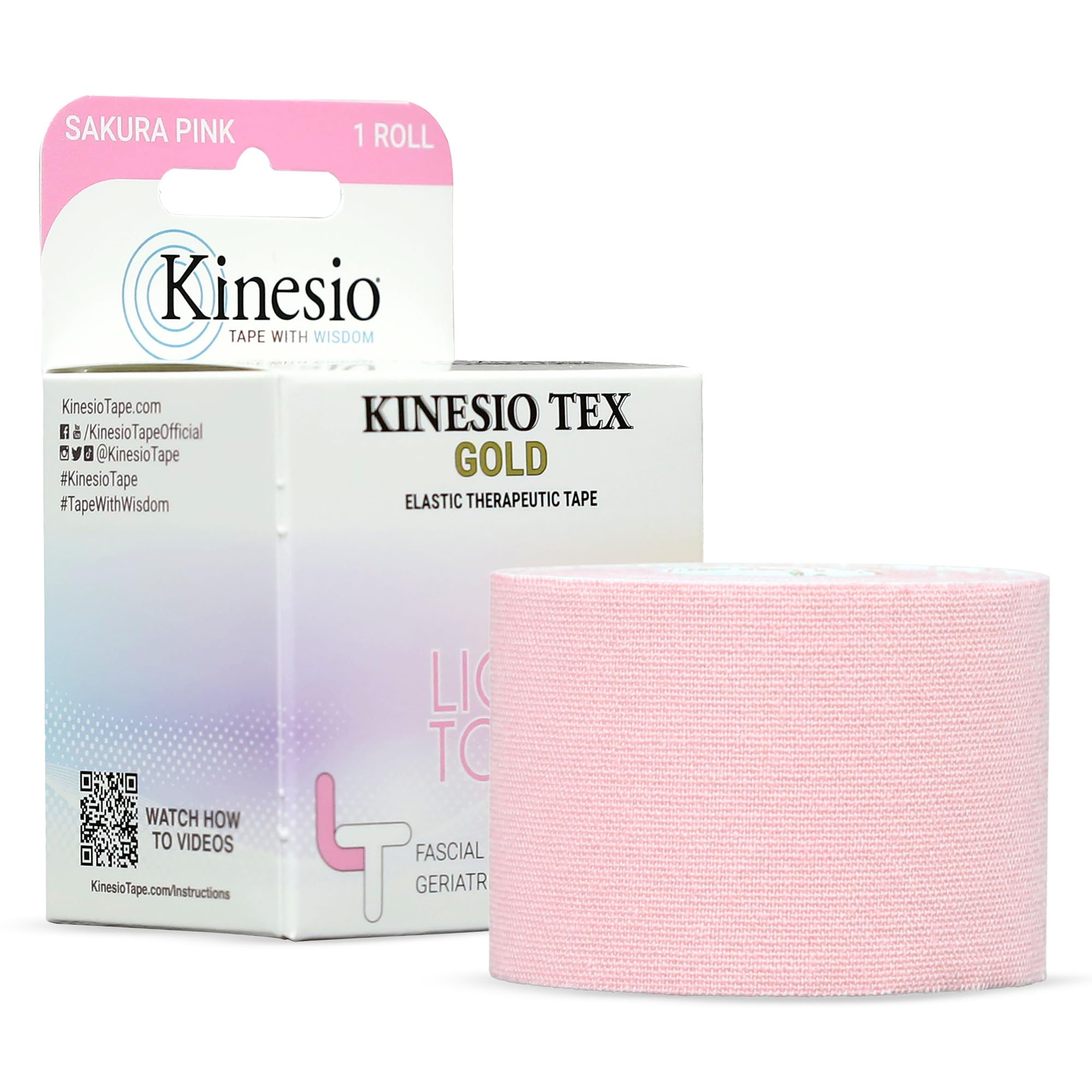Kinesio Lekka taśma dotykowa do skóry wrażliwej, 5 m x 5 cm – 6 kolorów (pastelowy róż)