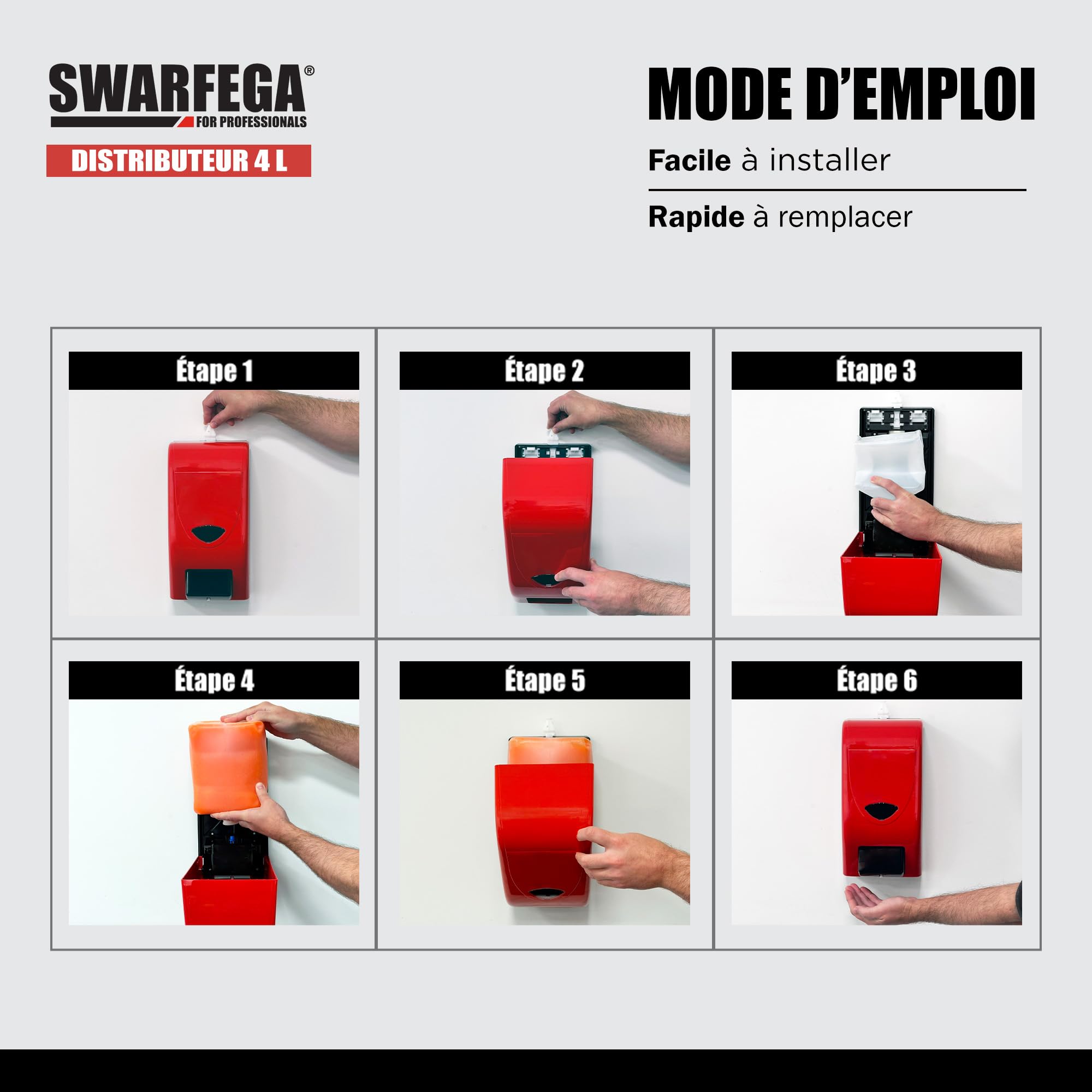 Swarfega Distributeur Mural pour Nettoyant Mains – Plastique Robuste – Facile à Installer – 4 litres – Réservé à Un Usage Professionnel