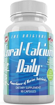 Daily Health, Coral Calcium Pure Okinawa - Marine-Grade Supplement with 72 Trace Minerals - 1475mg, 90 Vegetable Capsules 1 Month Supply