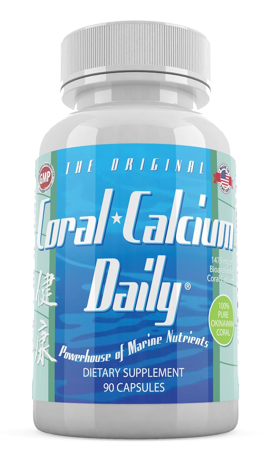 Coral Calcium Puro de Okinawa - Suplemento Marinho com 72 Minerais Ultratrace - 1475mg, 90 Cápsulas Vegetais (Suprimento para 1 Mês)