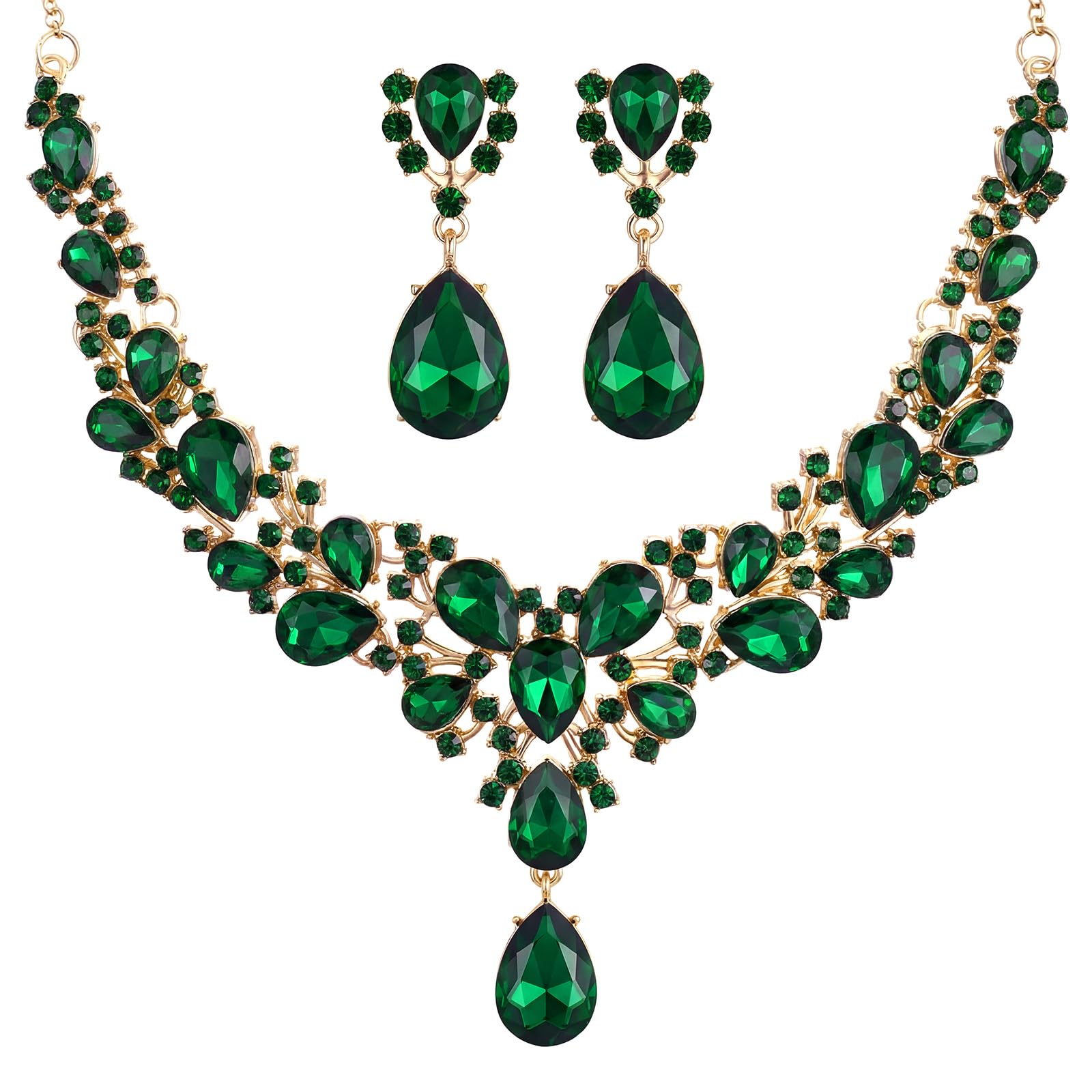 Hicarer Bridal Teardrop Cluster Crystal Jewelry Set Women