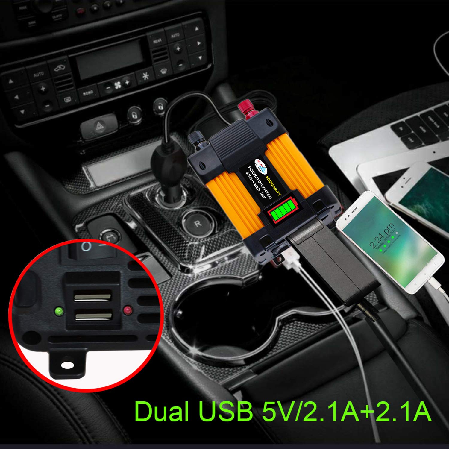 Inversor,Inversor Coche 1 2V220V / 110V300W500 Exhibición del inversor de conversión de automóviles W USB Dual(DC12V-AC110V 500W)