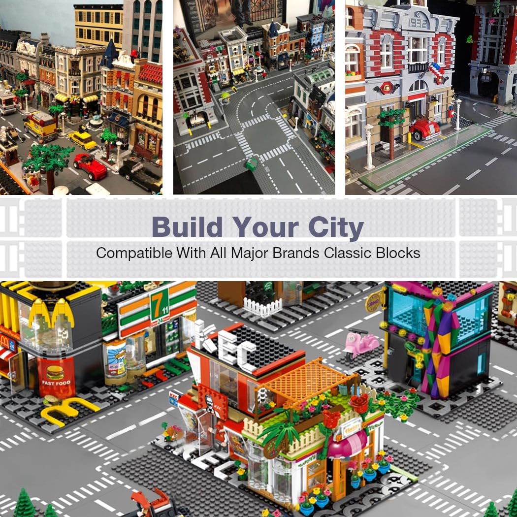Lekebaby 12 Pack HO Scale 10x10 Grey Road Base Plates, 4 Curve / 4 T Junction / 3 Straight / 1 Junction, Compatible with Major Brands