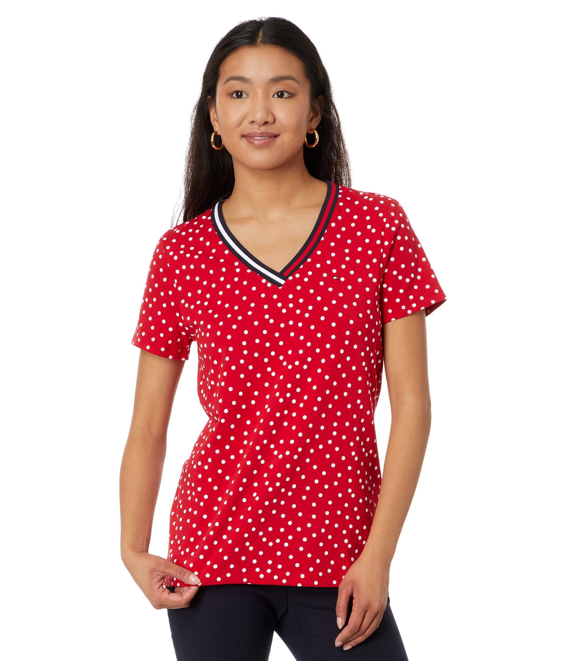 Tommy Hilfiger Women's V-Neck Tee, Scarlet Multi, M