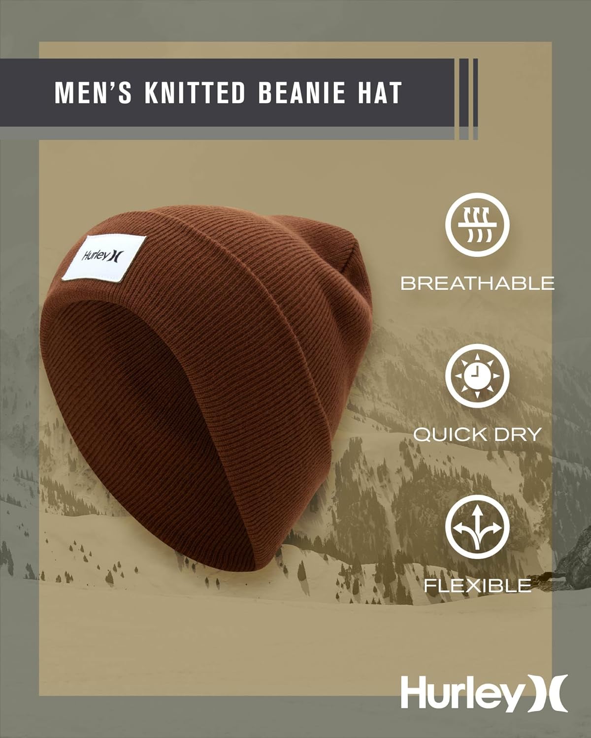 Hurley Men's Winter Hat - Seaward Patch Cuffed Double-Layer Flat Knit Acrylic Beanie with Deep Fit – Beanie Hats for Men - Image 2