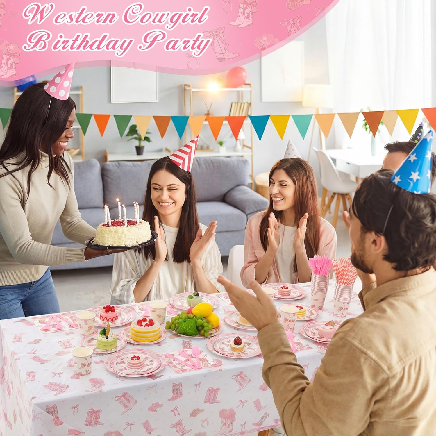 Funnymoom 452 Pcs Pink Cowgirl Boots and Bows Party Decoration for 50, Western Cowgirl Paper Plates Napkins Cups Tablecloth Cutlery Straws for Coquette Baby Shower Birthday Gender Reveal Party Supply