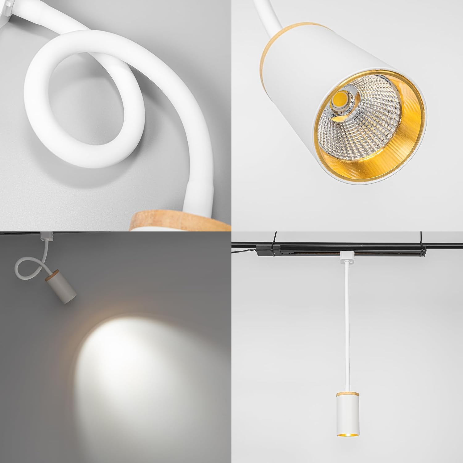 Modern H System Track Light 10W LED Cold White Light Flexible Gooseneck Adjustable Tracking Spotlight 3 Pcs for Farmhouse Wall Painting(No Track)