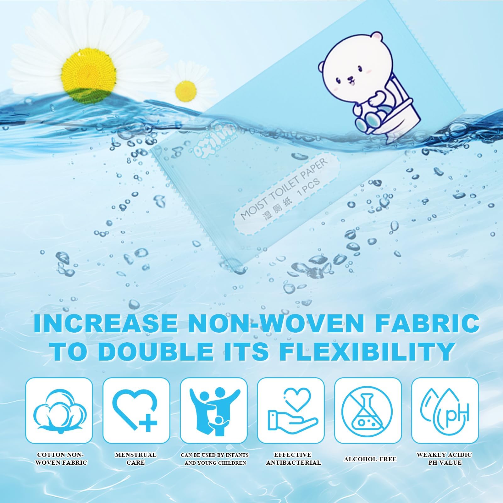 100 Stück feuchte Tücher, befeuchtete Reinigungstücher, Körperreinigung, Intim-Tücher, einzeln verpackt, für Menstruationszyklus und Post-Partum (Blau, 100)