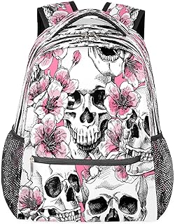 Mochilas de viagem para laptop para mulheres e homens, flor de ameixa, crânio, flor, resistente à água, mochilas escolares leves para adolescentes meninas/meninos, mochila casual para viajar, acampar, caminhar, Multi, Medium, Mochilas Daypack