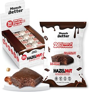 Munch Better Hazelnut Protein Brownies – High Protein (26g), Dairy-Free, Gluten-Free Brownie Bites – 15g Collagen, Low Sugar, Clean Ingredients – (8 per box)