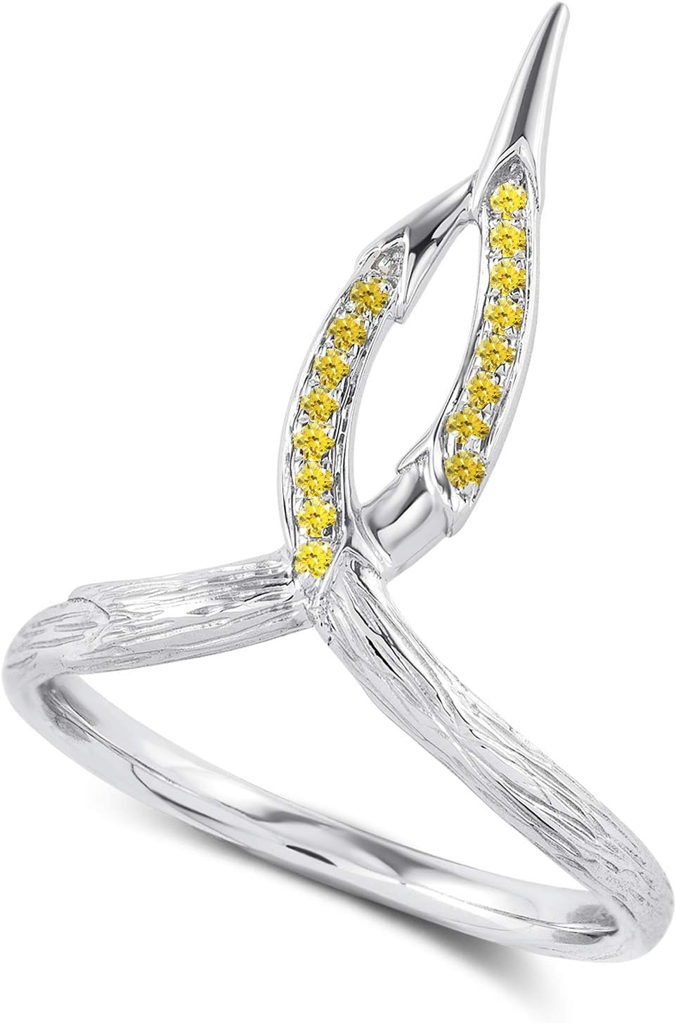 Wedding and engagement ring set-Flower ring-Floral white gold wedding ring set-Yellow sapphire ring-Orchid ring set for women-Bridal ring