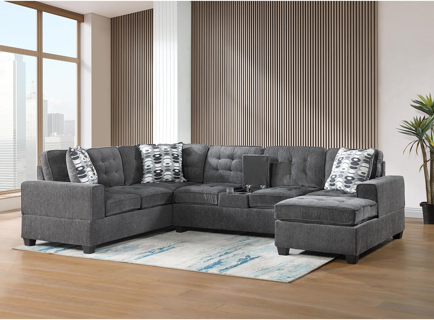 Modern Style U-Shape 6 Seat Sectional Sofa,Dark Gray Upholstered Seat Sectional Couch