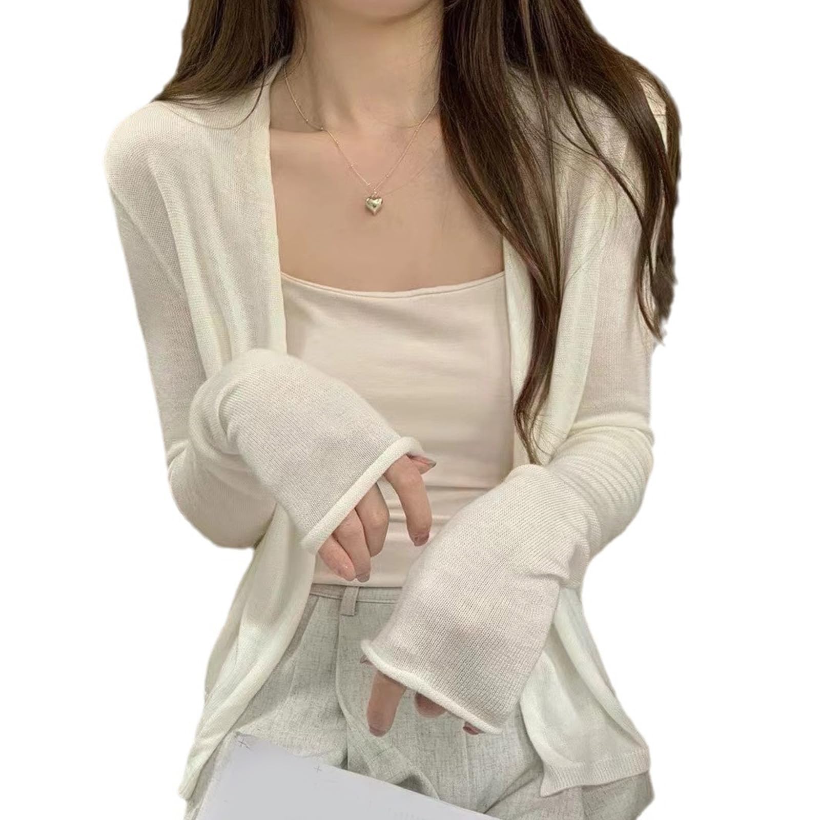 Buxuaaaa Shrug Boleros Lightweight Long Sleeve Open Front Cropped Cardigan Sweaters Cardigans for Dresses Streetwear Knit Cardigan Sweaters