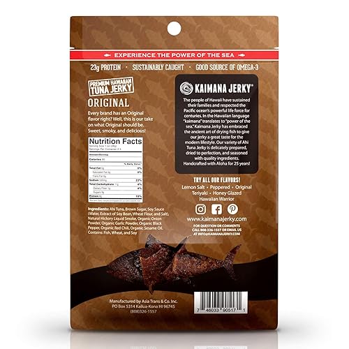 Miniatura 2 de Kaimana Cecina de atún Ahi silvestre  Original  Rico en omega-3 y alto en proteínas  Cecina de pescado totalmente natural y orgánica (2 onzas)
