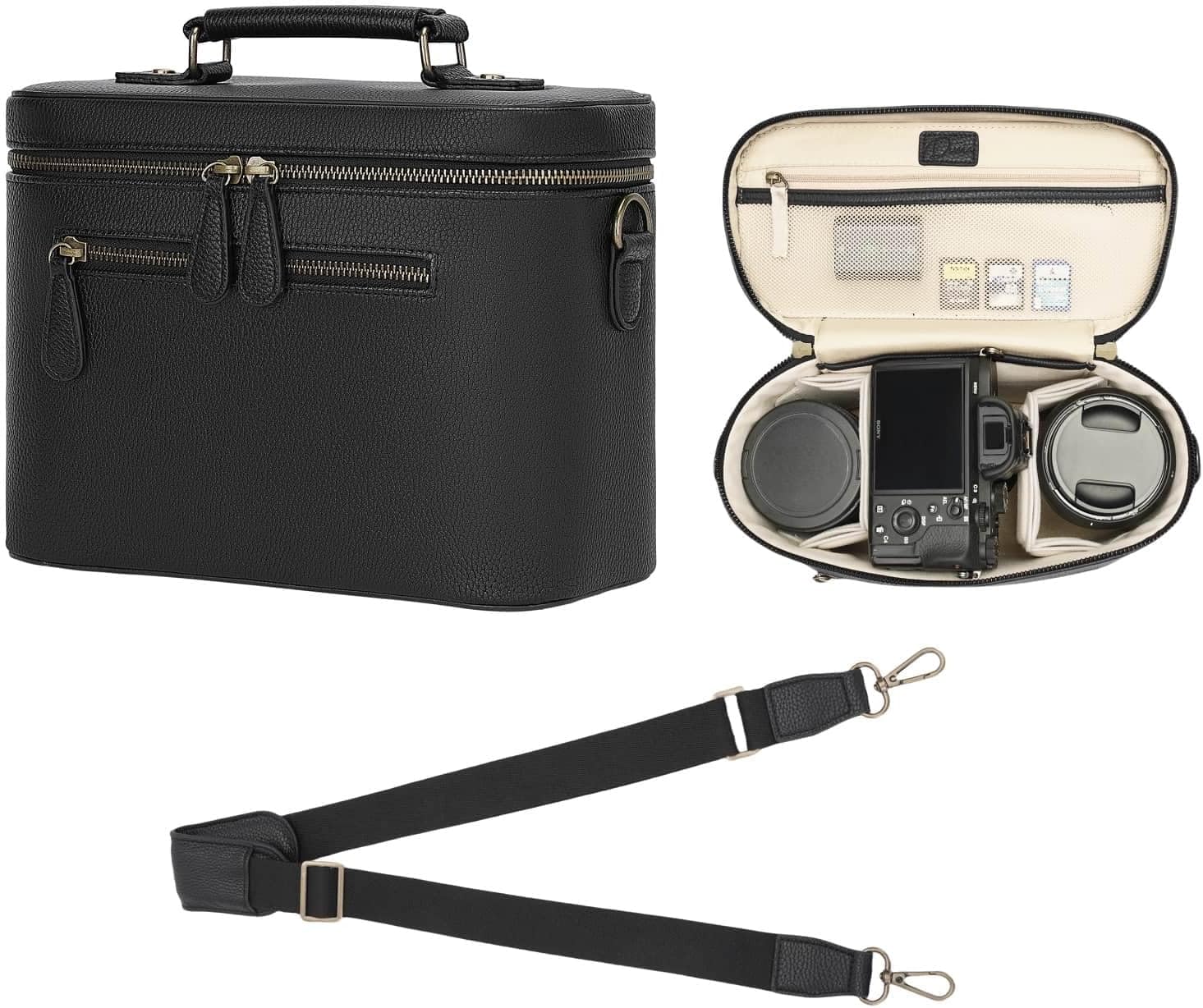 Camera Sling Bag, Waterproof PU Leather Crossbody Camera Case for Photographers, Small Shoulder Bag Compatible for Canon Nikon Sony (Black)