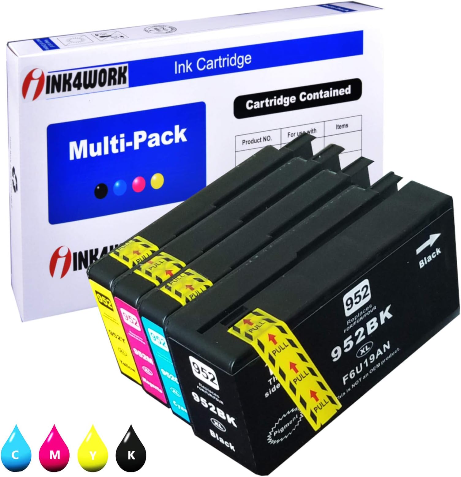INK4WORK 4-Pack Compatible Replacement for HP 952XL 952 XL Ink Cartridge for use with OfficeJet Pro 7740 8210 8216 8218 8710 8716 8720 8726 8728 8730 8740 8745 8746 (Black, Cyan, Magenta, Yellow)
