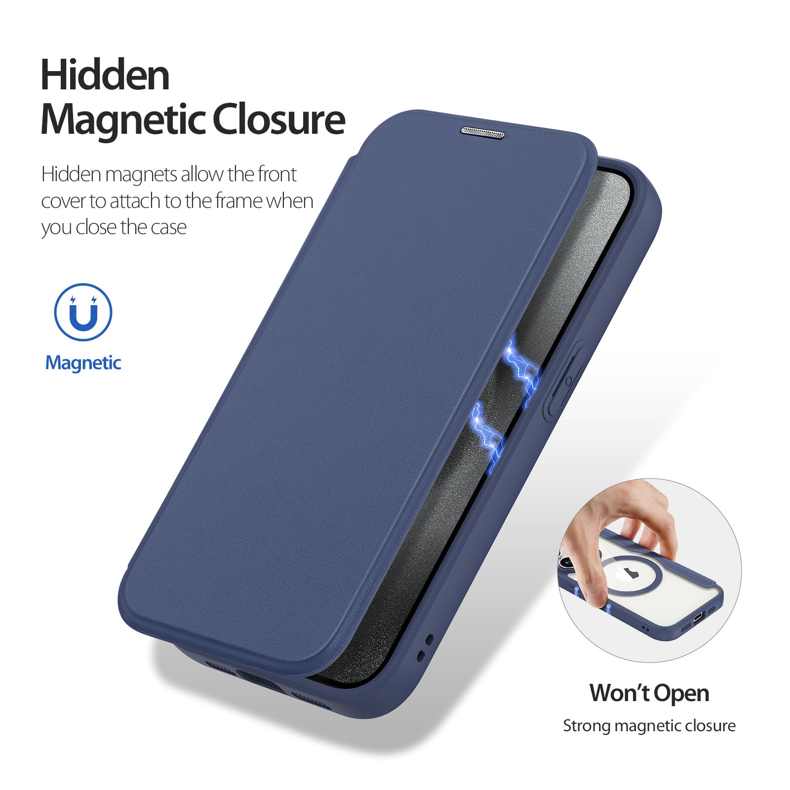 DUX DUCIS Magnetyczne etui do iPhone 15 Pro, [kompatybilne z MagSafe], skórzane etui z klapką premium, z blokadą RFID, przezroczyste, odporne na wstrząsy etui na telefon Apple iPhone 15 Pro