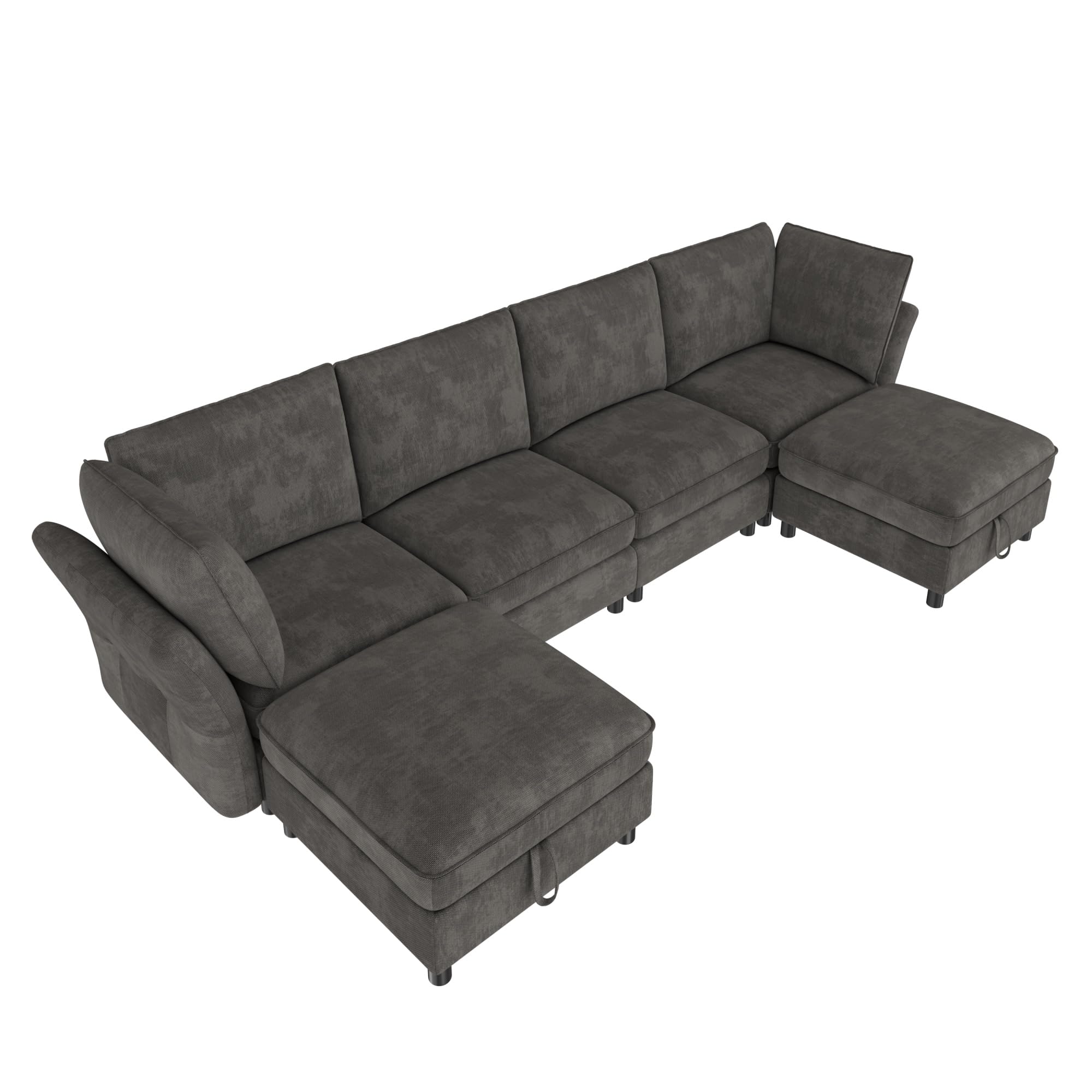 Idemon Sofá esquinero modular en forma de U/L, sofá de 6 plazas con taburete de almacenamiento, diseño de nube, tela de chenilla, adecuado para salón, apartamento y dormitorio, color gris.
